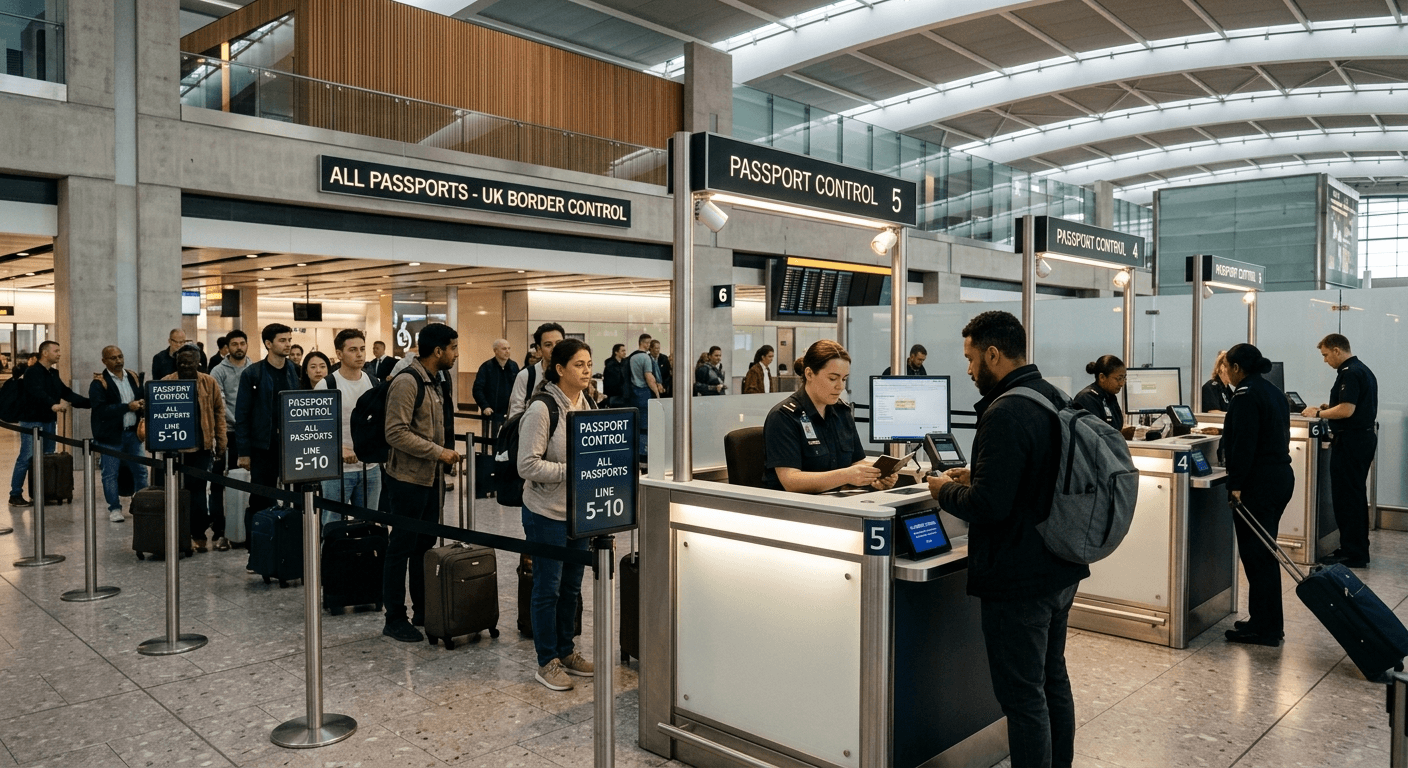 Controle de passaportes na imigração do aeroporto de Lisboa em Portugal