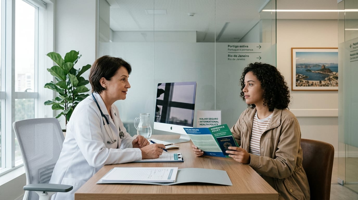 Médico internacional prestando atendimento a paciente brasileiro em consulta de emergência